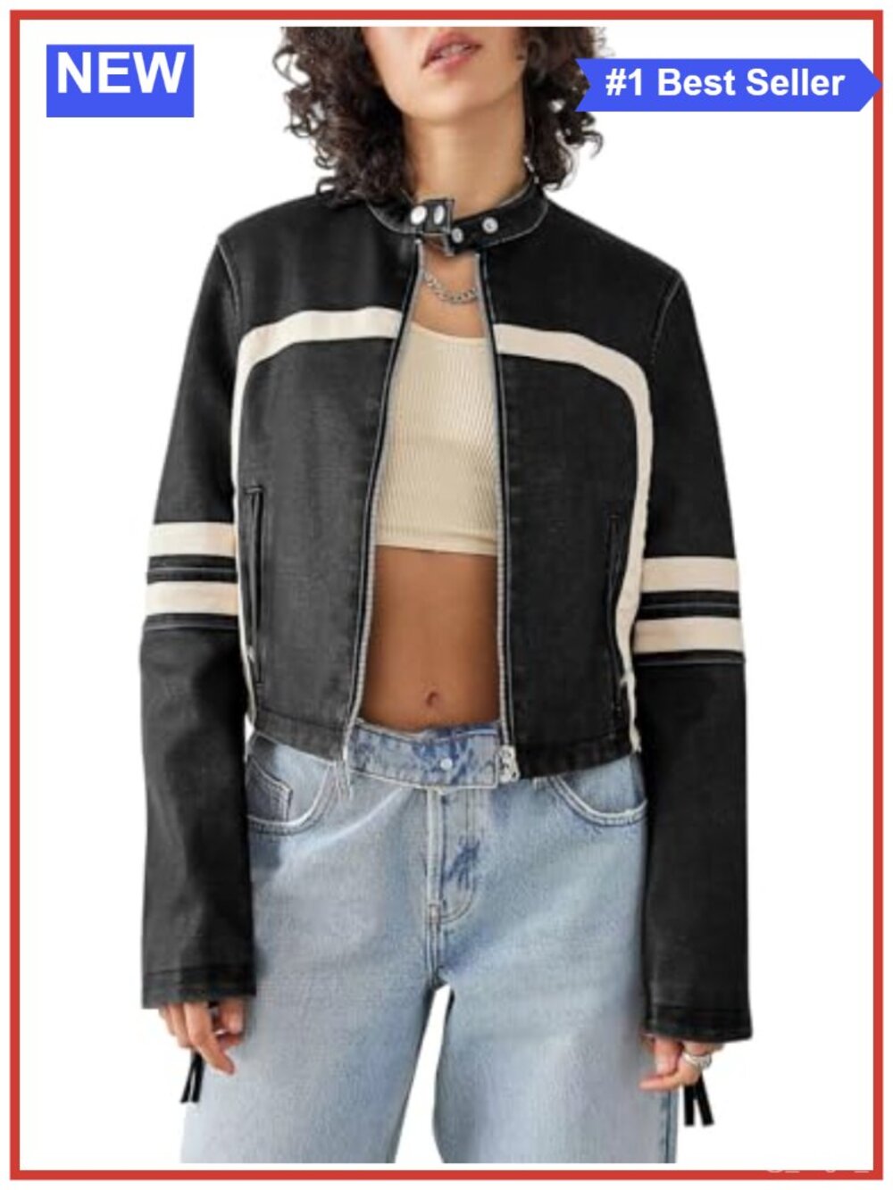 Women's Faux Leather Cropped Moto Biker Jacket